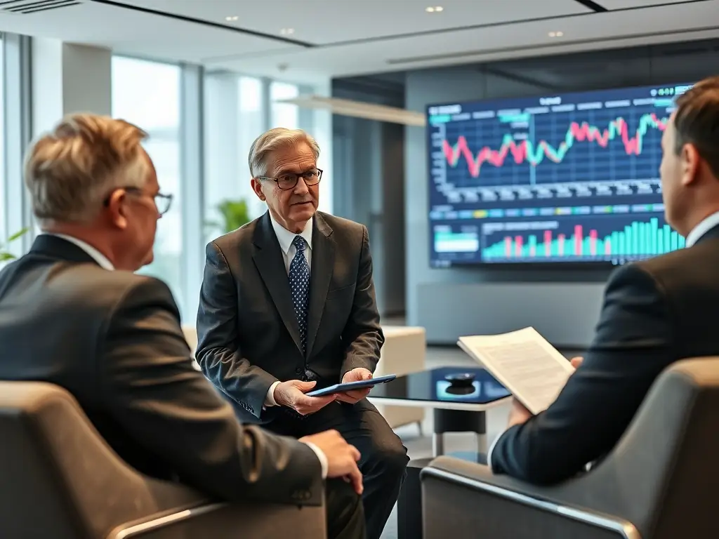 An image of a financial advisor analyzing market graphs on a computer screen, representing the Investment Strategies service offered by metalzone.site.
