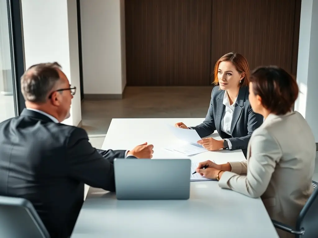 A professional financial advisor discussing wealth plans with a client in an office setting, illustrating the Wealth Management service provided by metalzone.site.